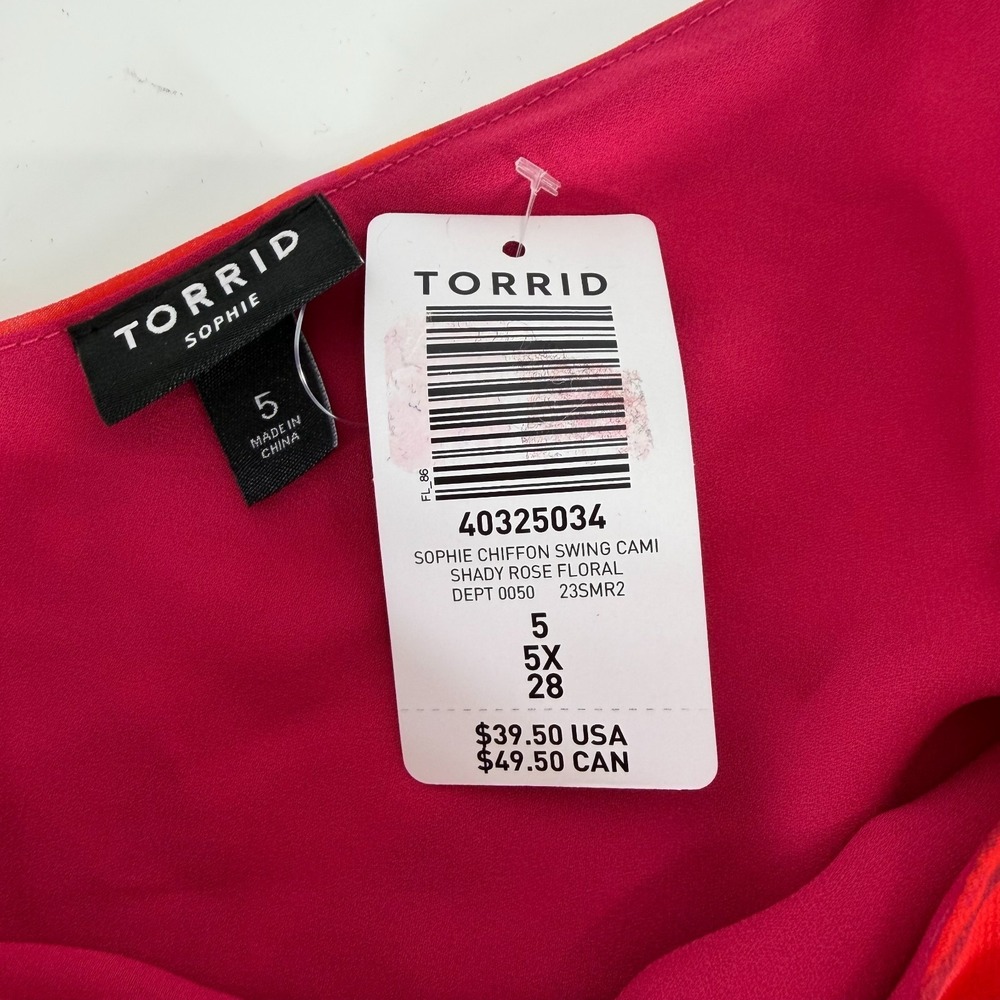 Torrid NWT Sophie Shady Rose Floral Chiffon‎ Swing Cami 5X Coquette Soft Girl - Picture 3 of 8